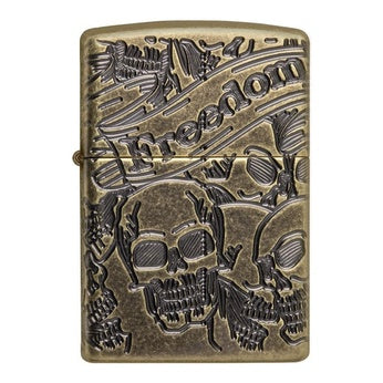 ENCENDEDOR FREEDOM SKULL ANT BRASS ZIPPO ZP49035